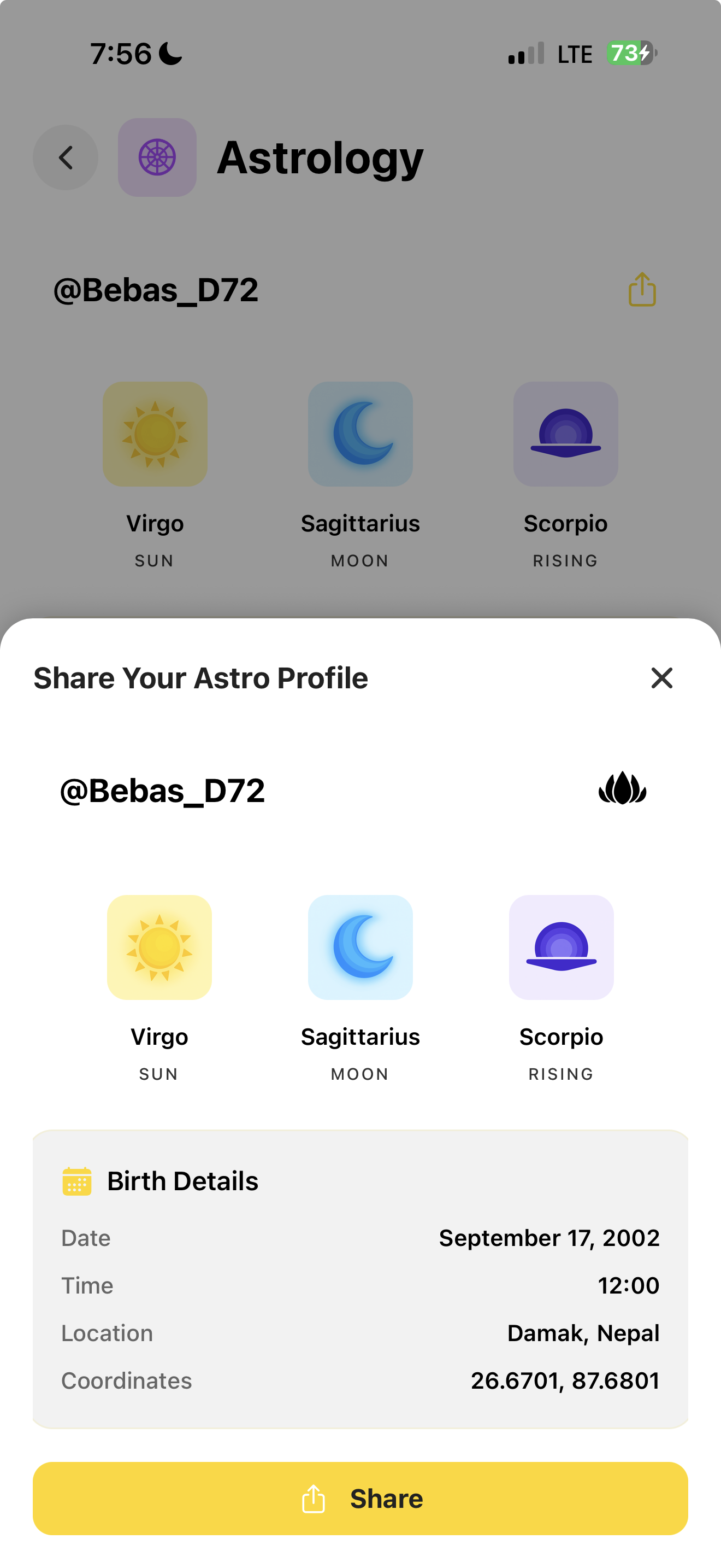 Astro profile in Satyam app